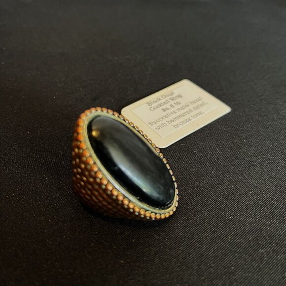 Black Onyx Cocktail Ring - size 8-1/2 - Picture 3 of 9